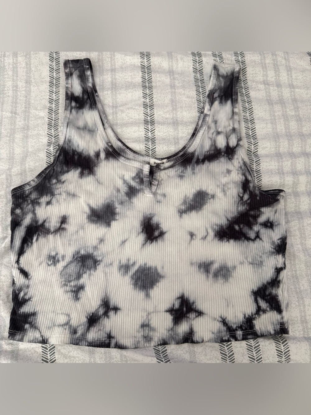 Garage Black & White Tie-Dye Ribbed Tank